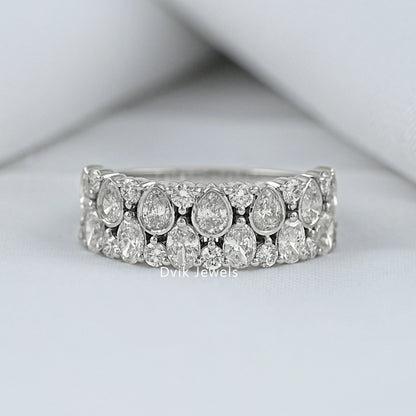Mixed Cut Lab Diamond Wide Half Eternity Band Ring