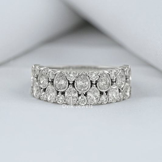 Mixed Cut Lab Diamond Wide Half Eternity Band Ring
