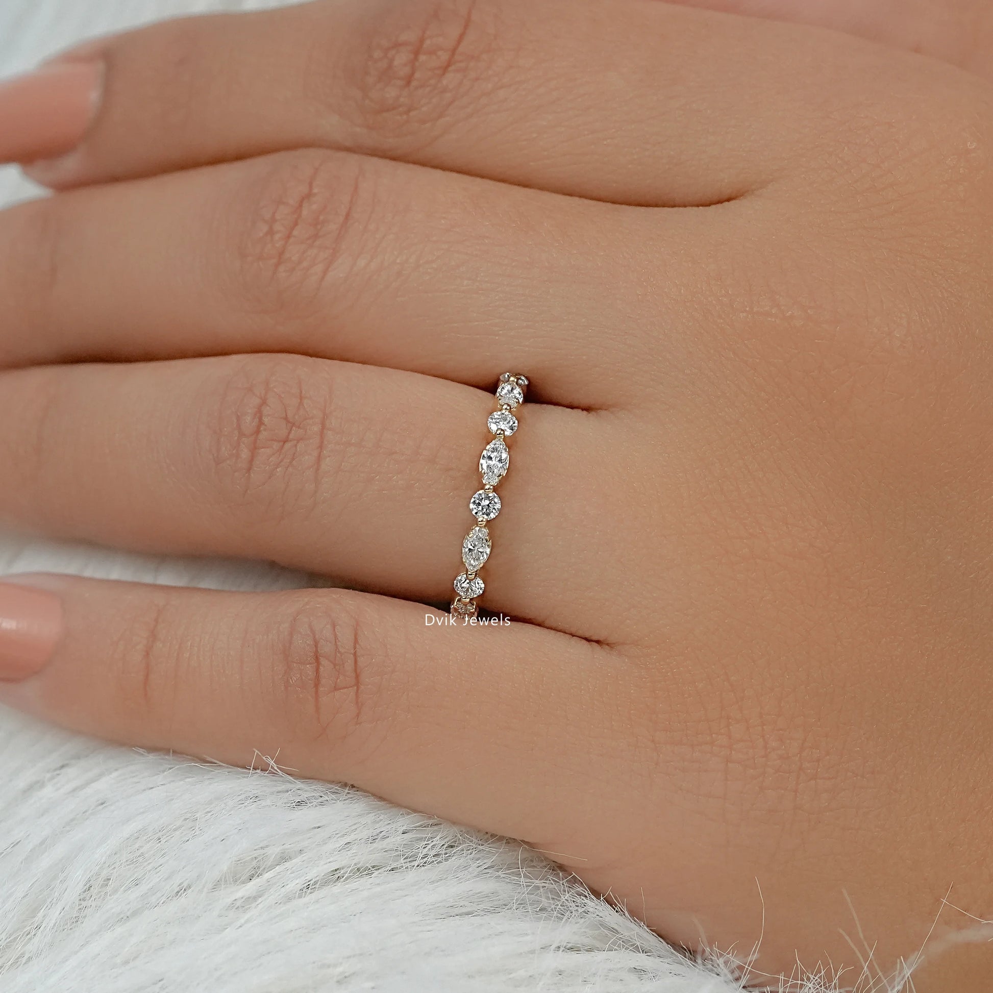 Marquise & Round Cut Lab Diamond Eternity Band Ring