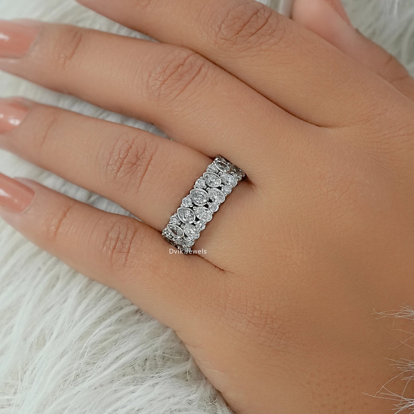 Mixed Cut Lab Diamond Wide Half Eternity Band Ring