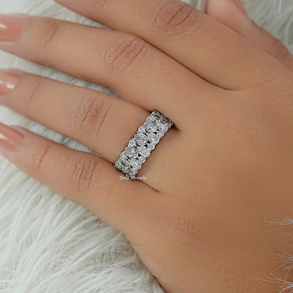 Mixed Cut Lab Diamond Wide Half Eternity Band Ring