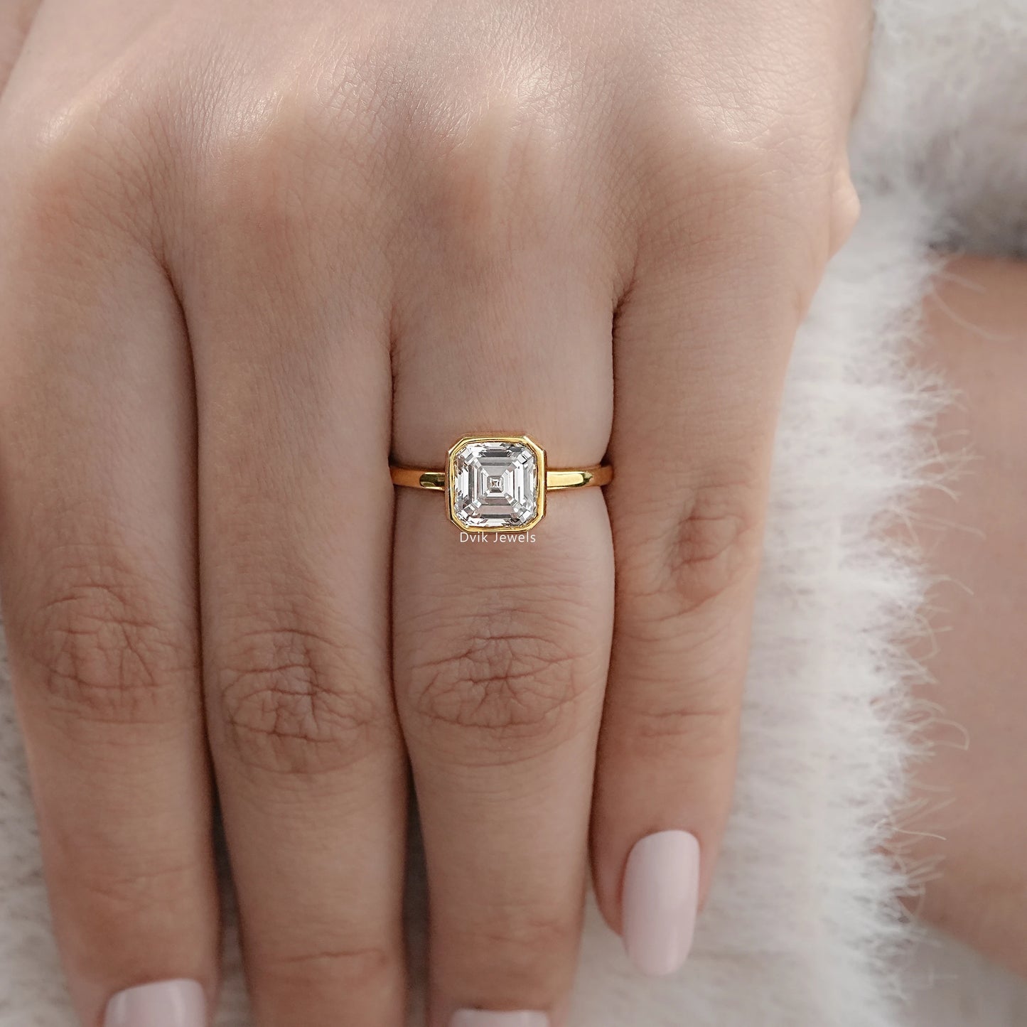 Bezel Set Asscher Diamond Engagement Ring Ring