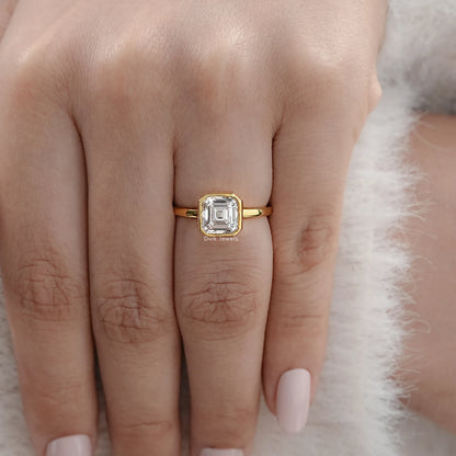 Bezel Set Asscher Diamond Engagement Ring Ring