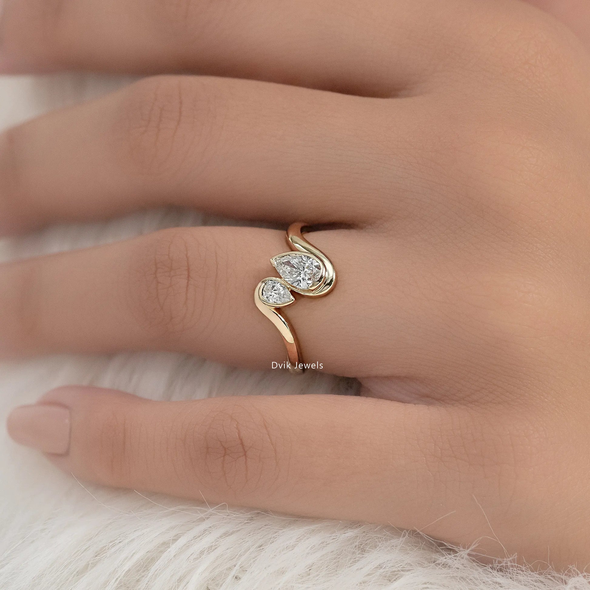 Double Pear Cut Lab Diamond Curved Ring Ring