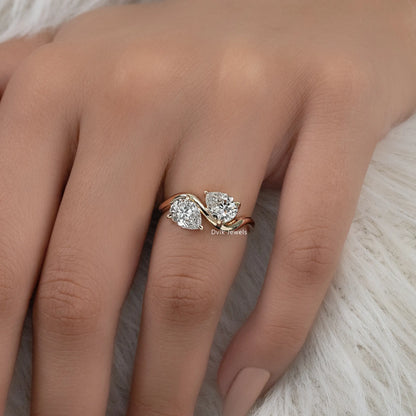 Twin Pear Cut Lab Diamond Curved Ring Ring
