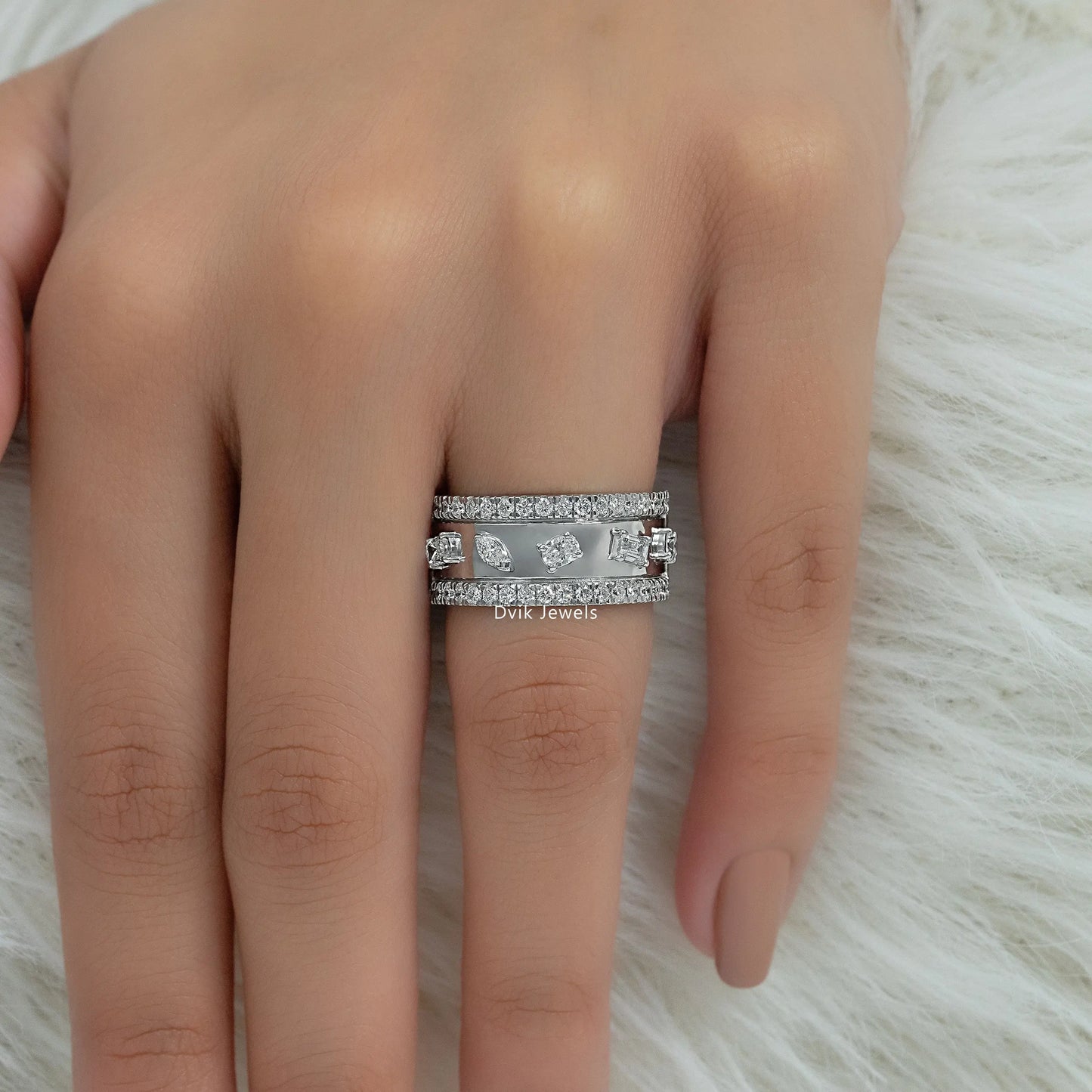 Multi Shape Lab Diamond Wide Band Ring Band