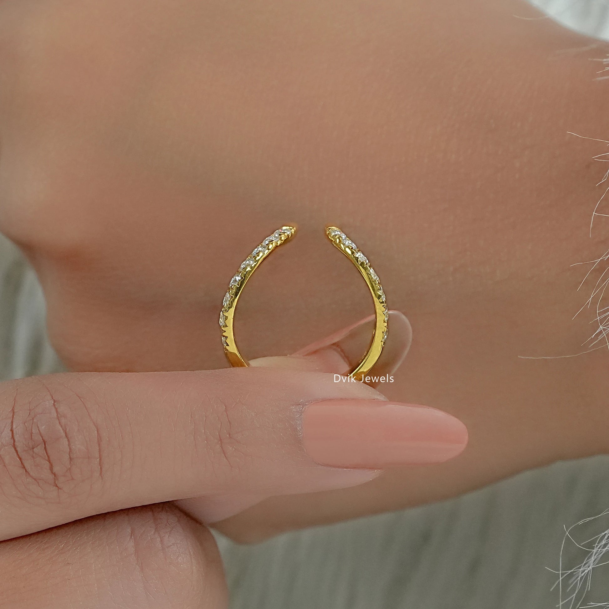 Curved Open Cuff Round Cut Lab Diamond Bypass Ring Ring