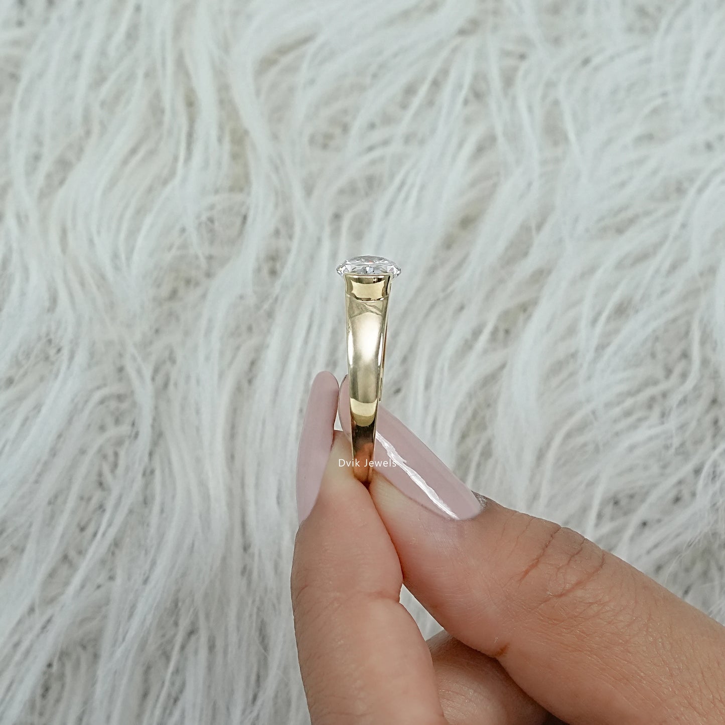 Half Bezel Set Oval Solitaire Ring Band