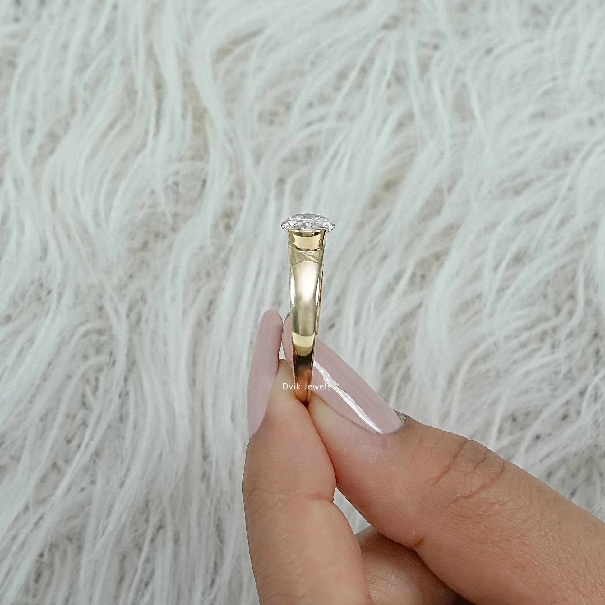 Half Bezel Set Oval Solitaire Ring Band