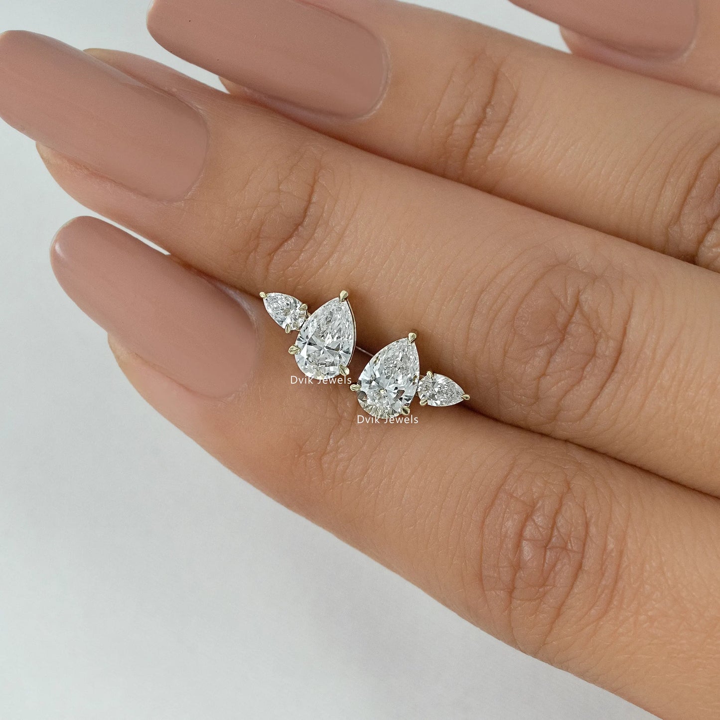 Pear Cut Lab Diamond Duo Cluster Stud Earrings Earrings