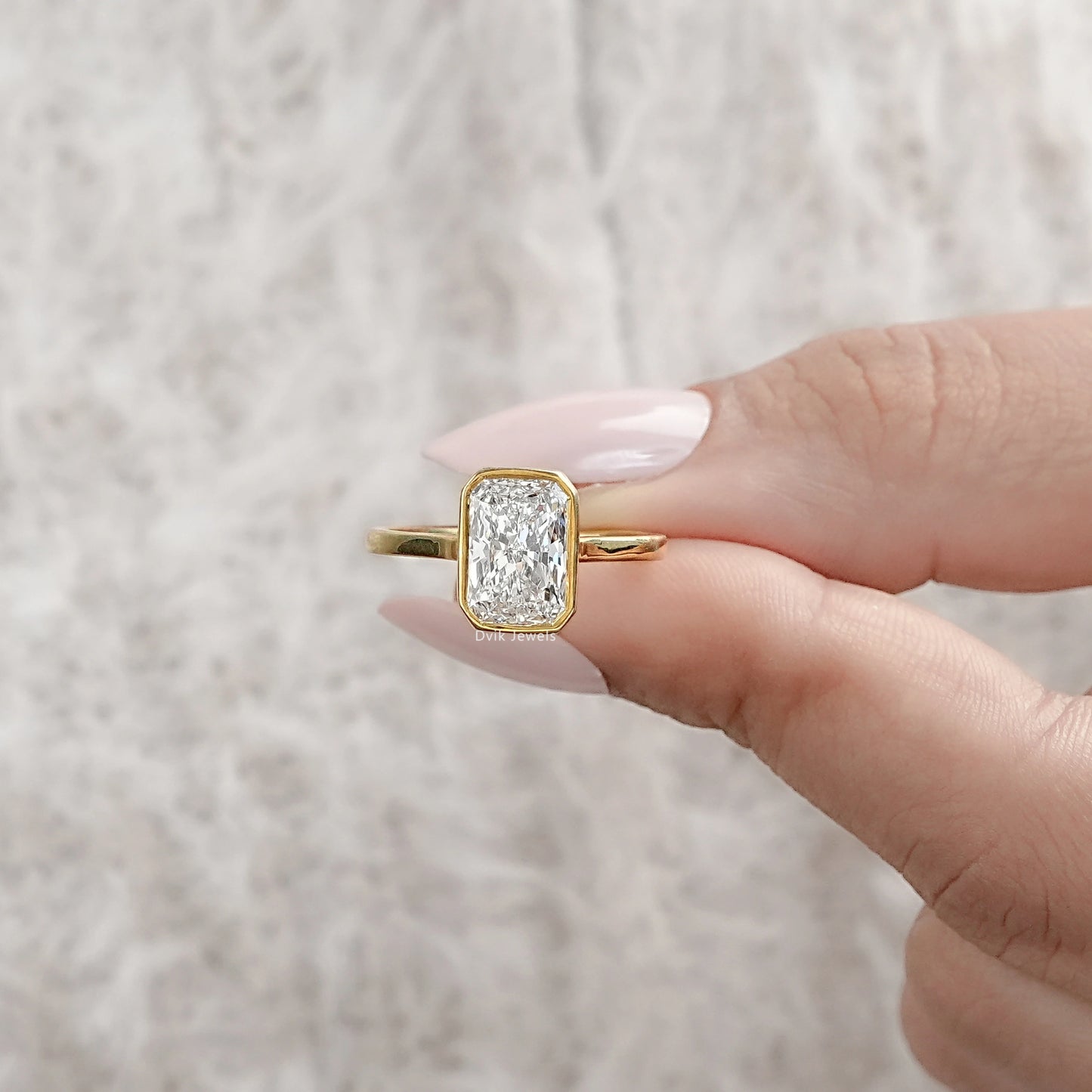 Radiant Lab Diamond Bezel Set Engagement Ring Ring