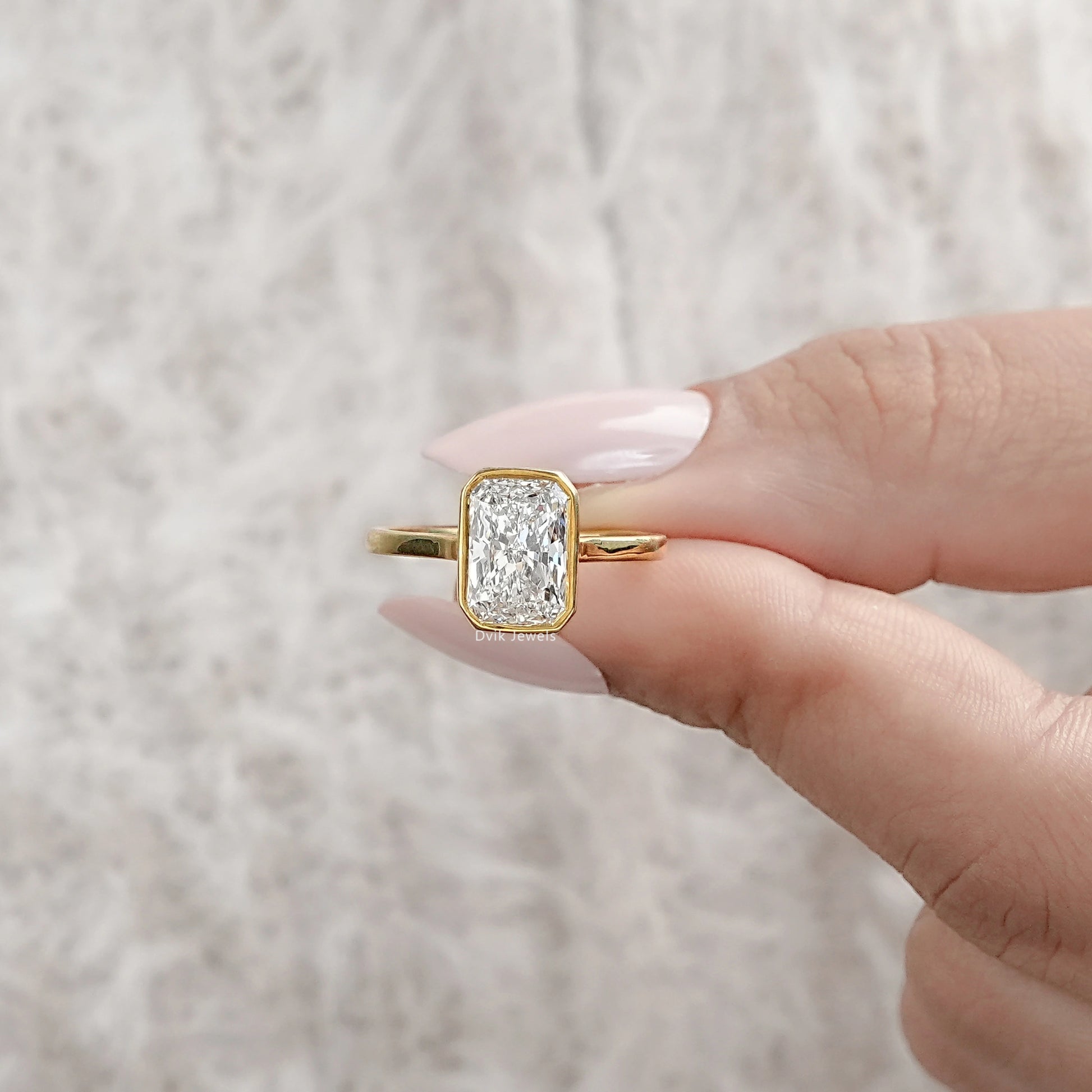 Radiant Lab Diamond Bezel Set Engagement Ring Ring