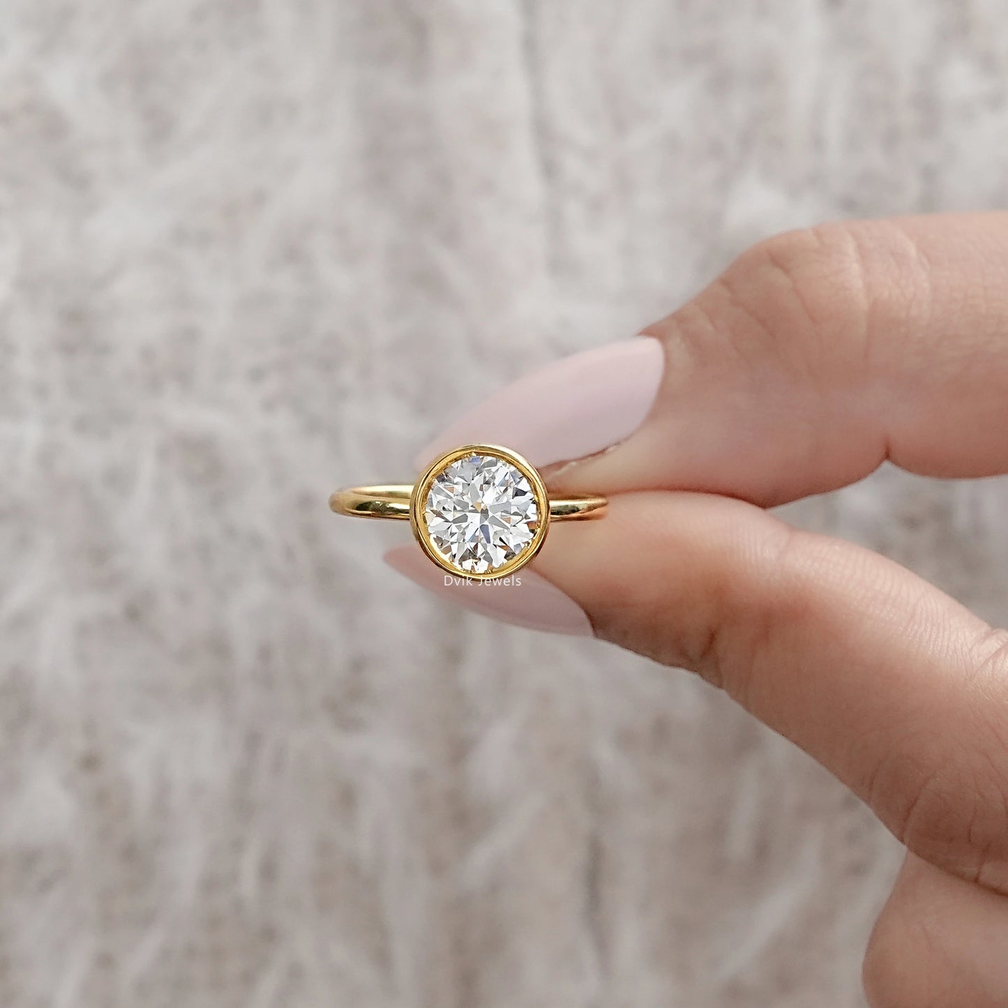 Round Lab Diamond Bezel Set Engagement Ring Ring