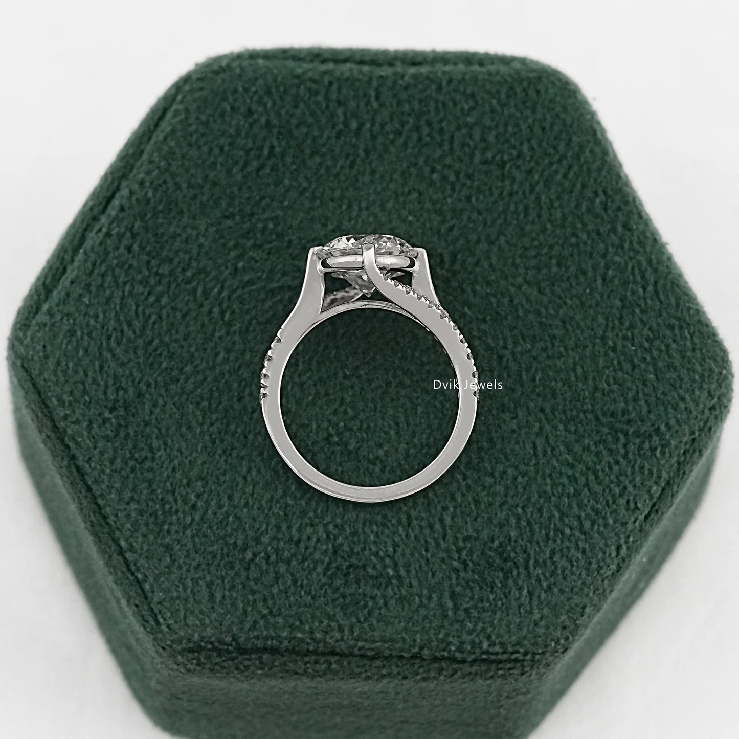 Round Cut Lab Diamond Solitaire Ring with Twisted Pave Band Ring