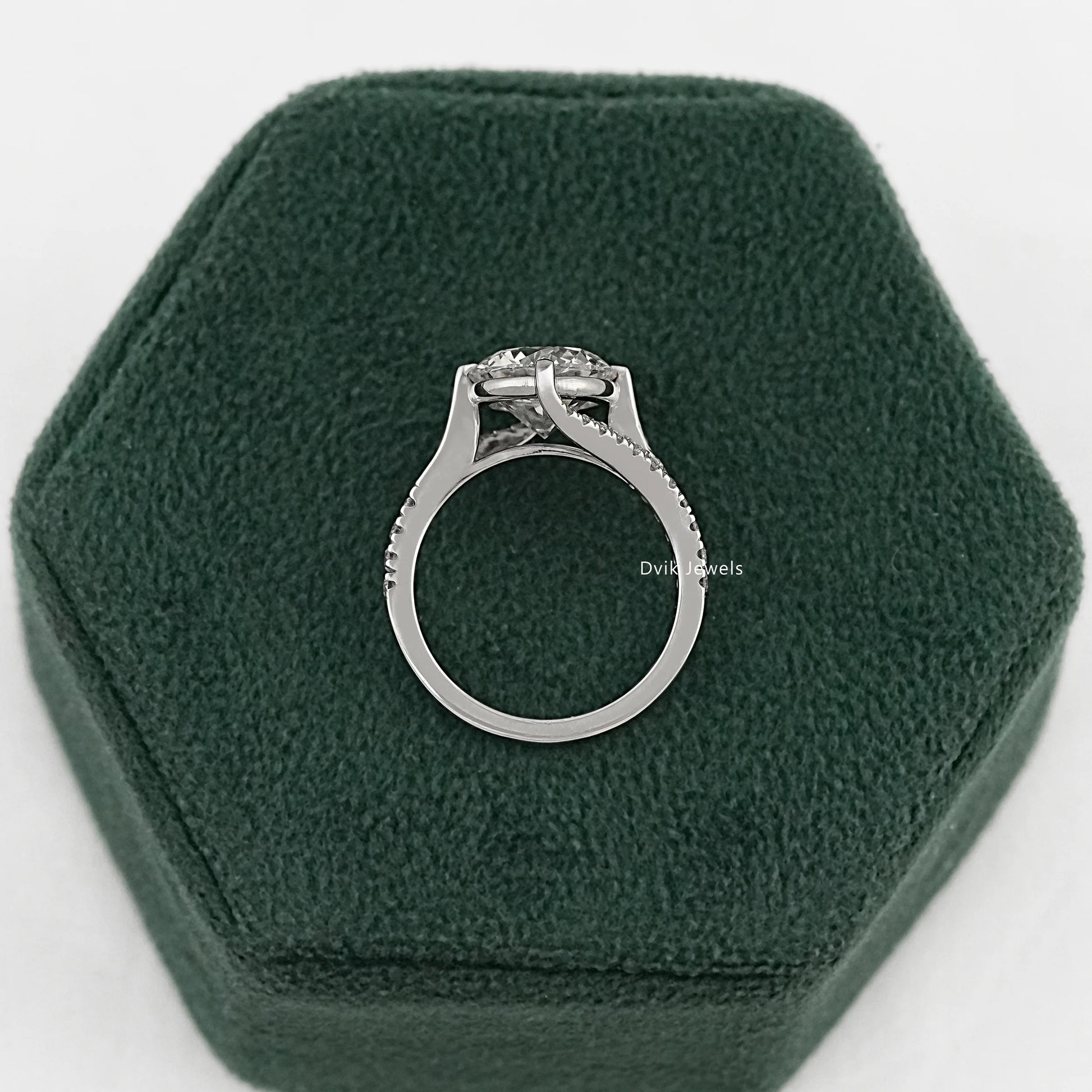 Round Cut Lab Diamond Solitaire Ring with Twisted Pave Band Ring