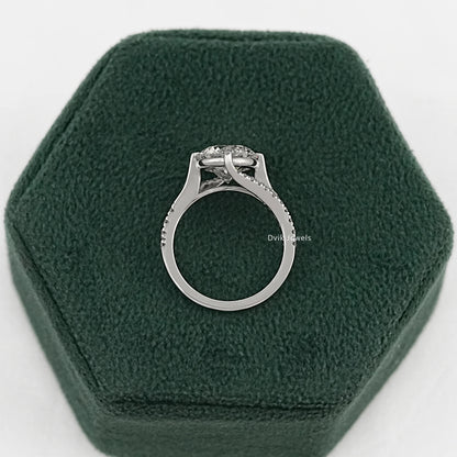Round Cut Lab Diamond Solitaire Ring with Twisted Pave Band Ring