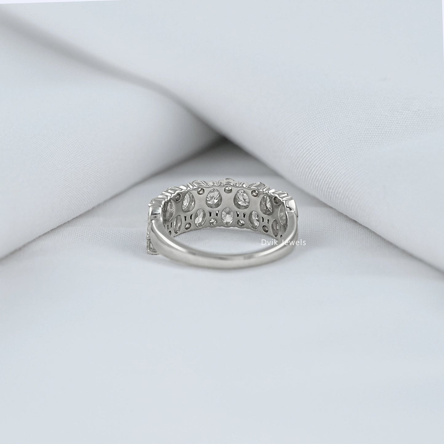 Mixed Cut Lab Diamond Wide Half Eternity Band Ring