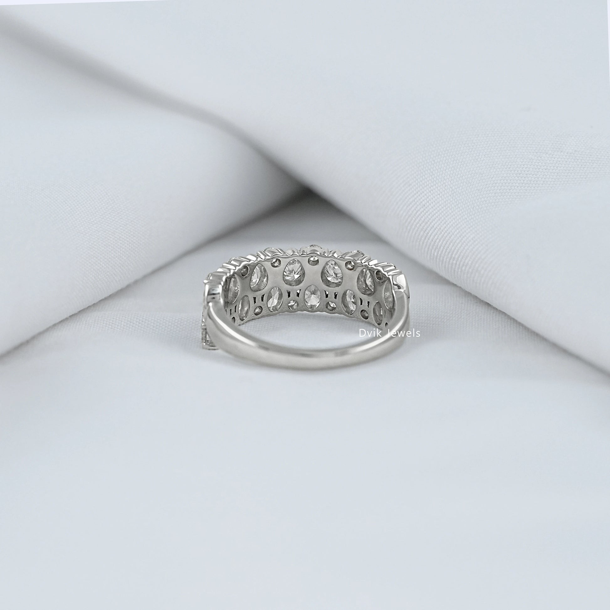 Mixed Cut Lab Diamond Wide Half Eternity Band Ring