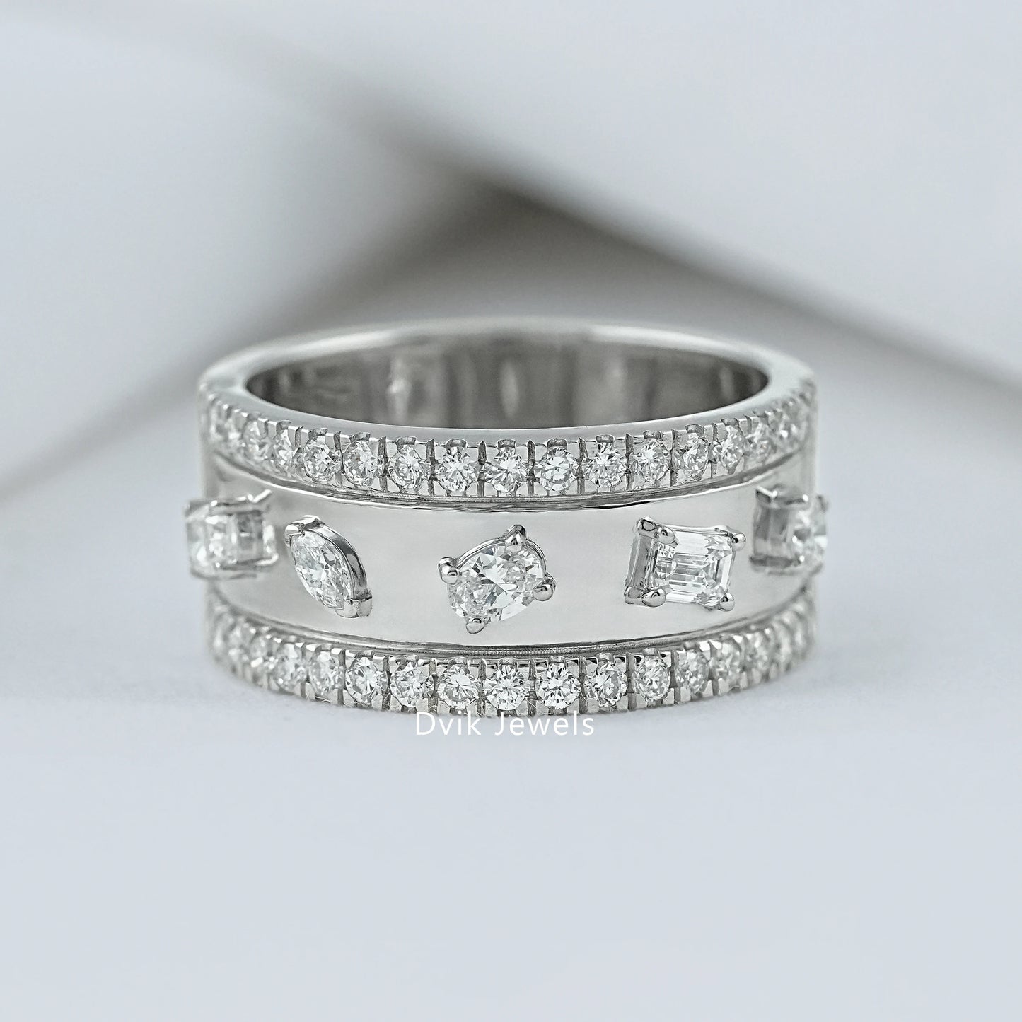 Multi Shape Lab Diamond Wide Band Ring Band