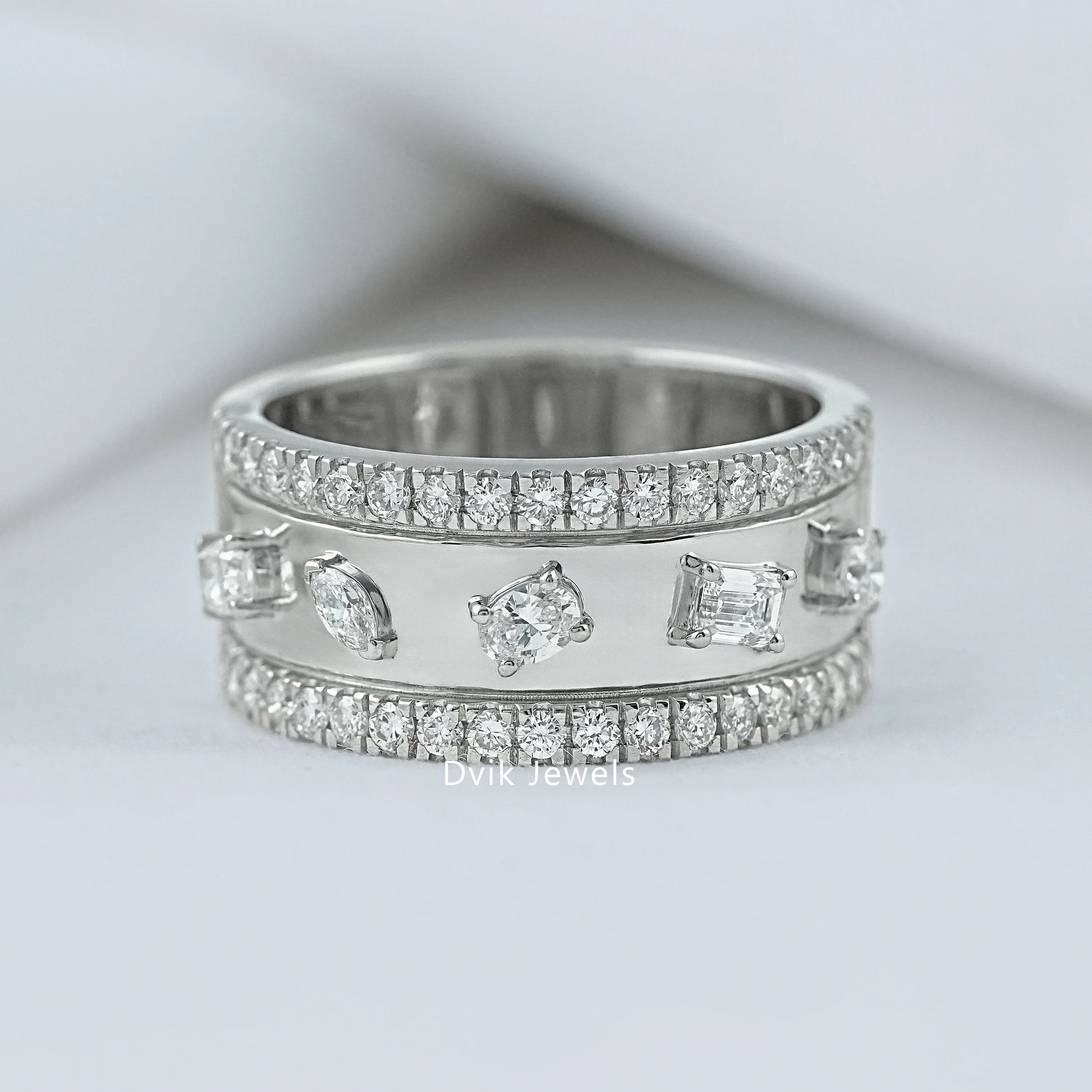 Multi Shape Lab Diamond Wide Band Ring Band