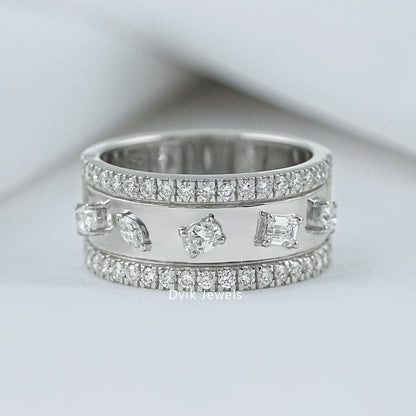 Multi Shape Lab Diamond Wide Band Ring Band