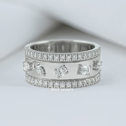 Multi Shape Lab Diamond Wide Band Ring Band