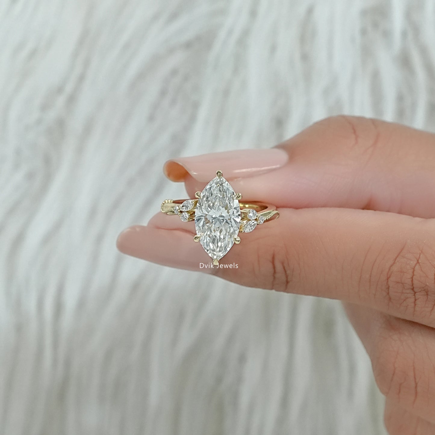 Marquise Cut Lab Diamond Leaf Cluster Engagement Ring Ring