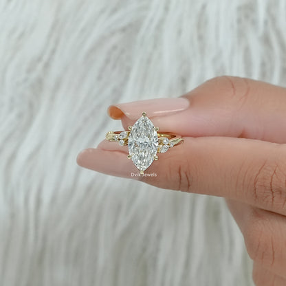Marquise Cut Lab Diamond Leaf Cluster Engagement Ring Ring