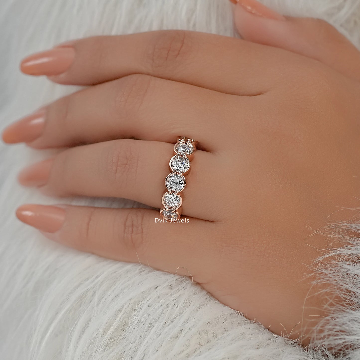 Old European Cut Round Diamond Bezel Set Half Eternity Ring Ring