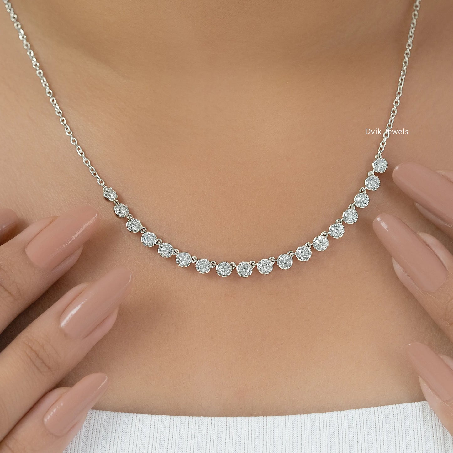 OEC Round Cut Lab Diamond Half Tennis Necklace Necklace