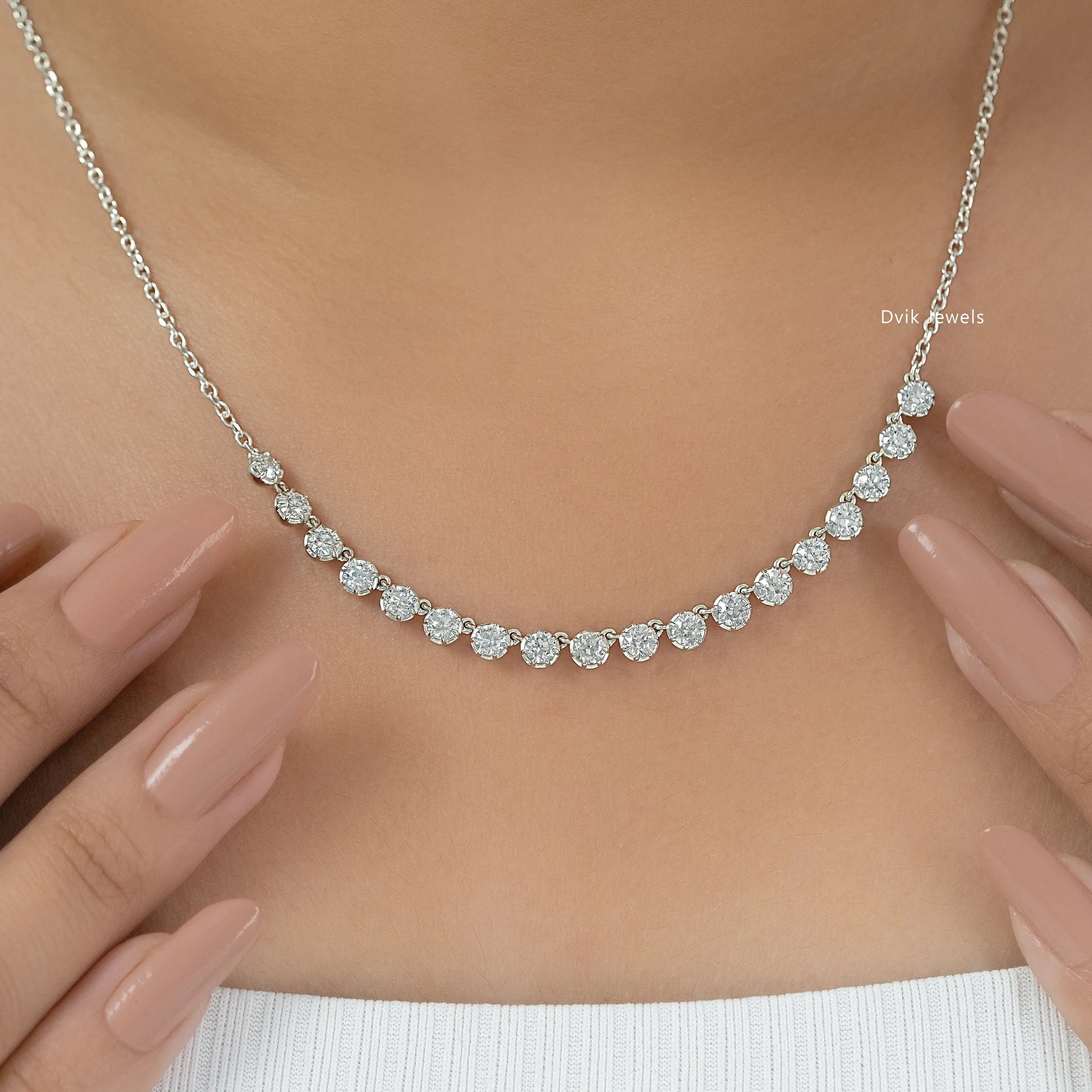 OEC Round Cut Lab Diamond Half Tennis Necklace Necklace