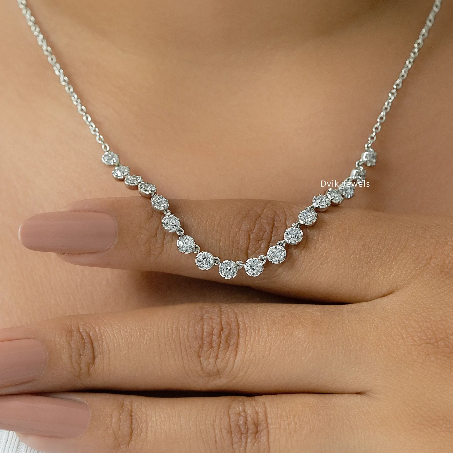OEC Round Cut Lab Diamond Half Tennis Necklace Necklace