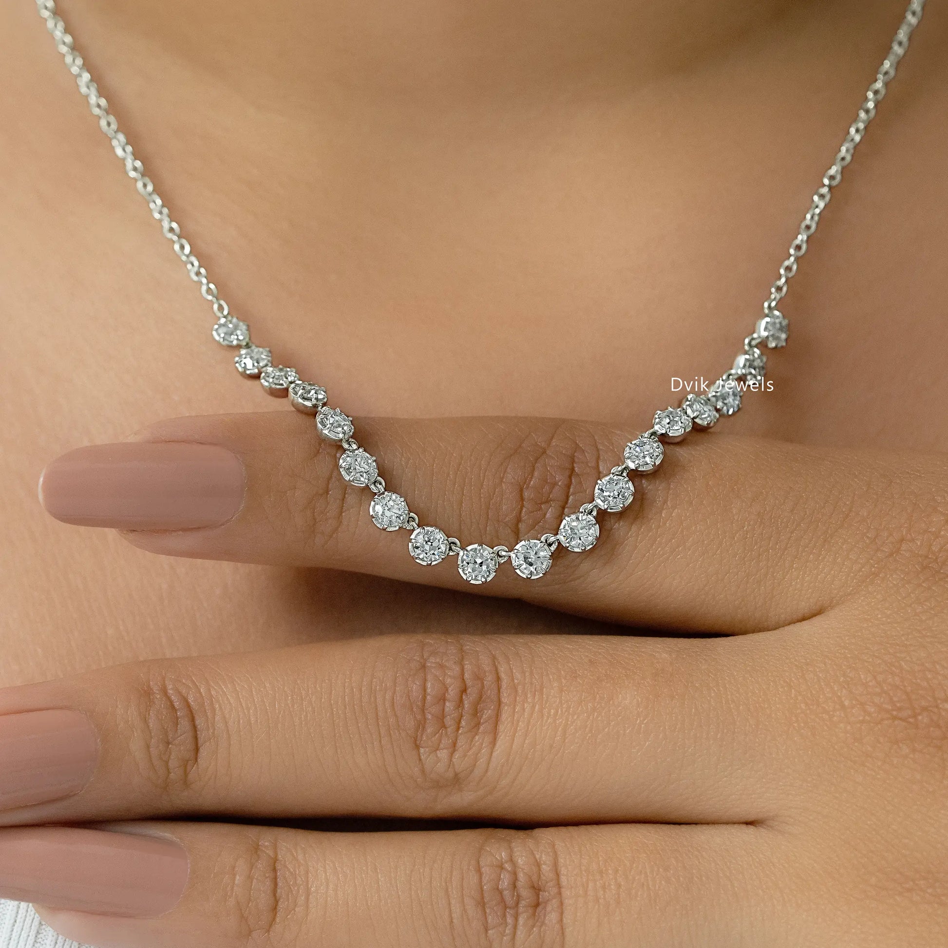 OEC Round Cut Lab Diamond Half Tennis Necklace Necklace