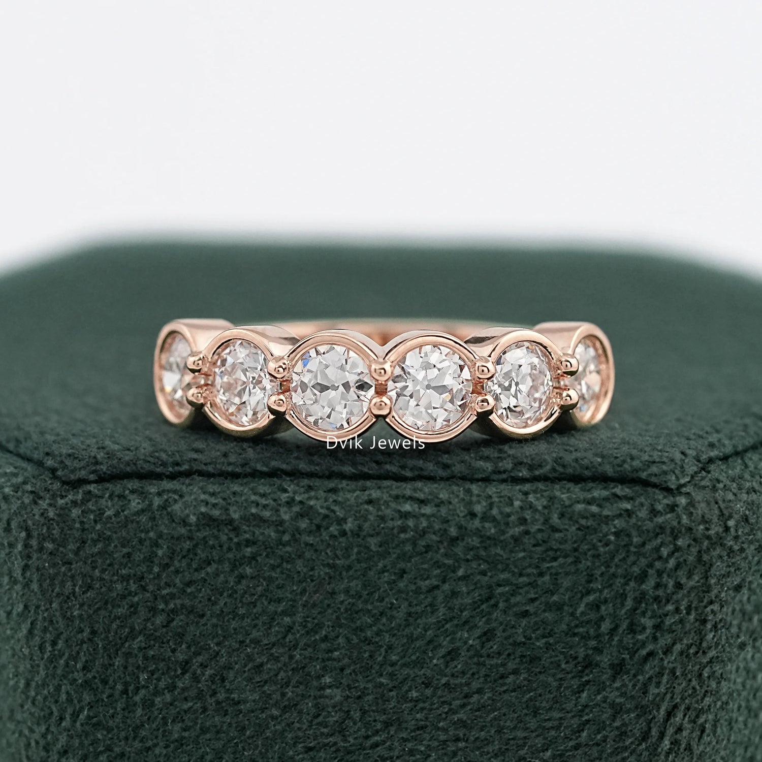 Old European Cut Round Diamond Bezel Set Half Eternity Ring Ring