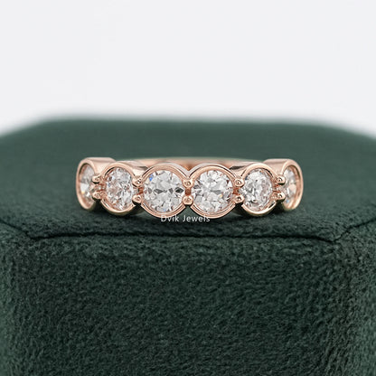 Old European Cut Round Diamond Bezel Set Half Eternity Ring Ring
