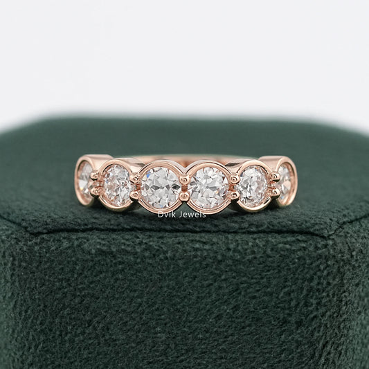 Old European Cut Round Diamond Bezel Set Half Eternity Ring Ring