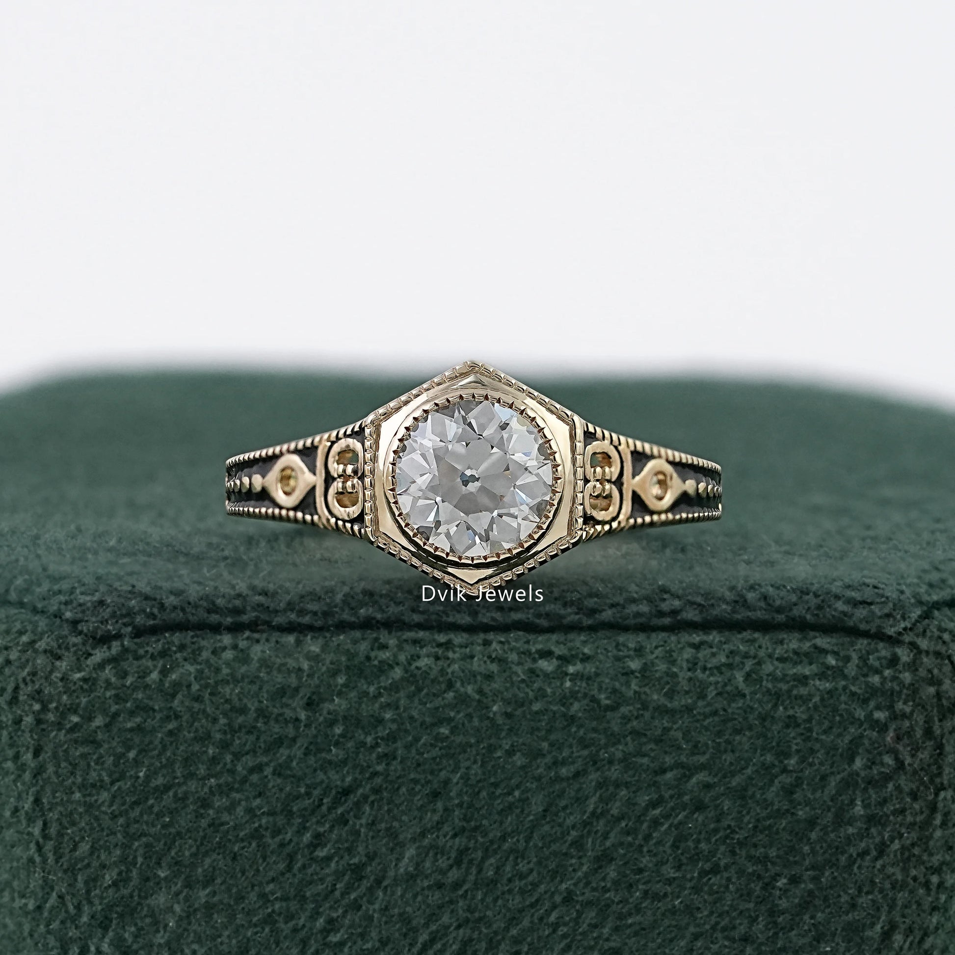 OEC Round Diamond Milgrain Bezel Ring with Filigree Band Ring