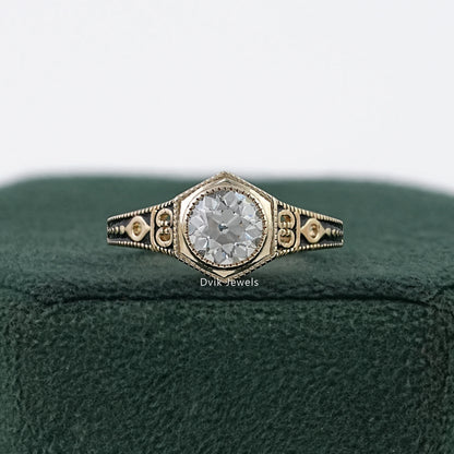 OEC Round Diamond Milgrain Bezel Ring with Filigree Band Ring