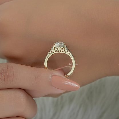 OEC Round Diamond Milgrain Bezel Ring with Filigree Band Ring