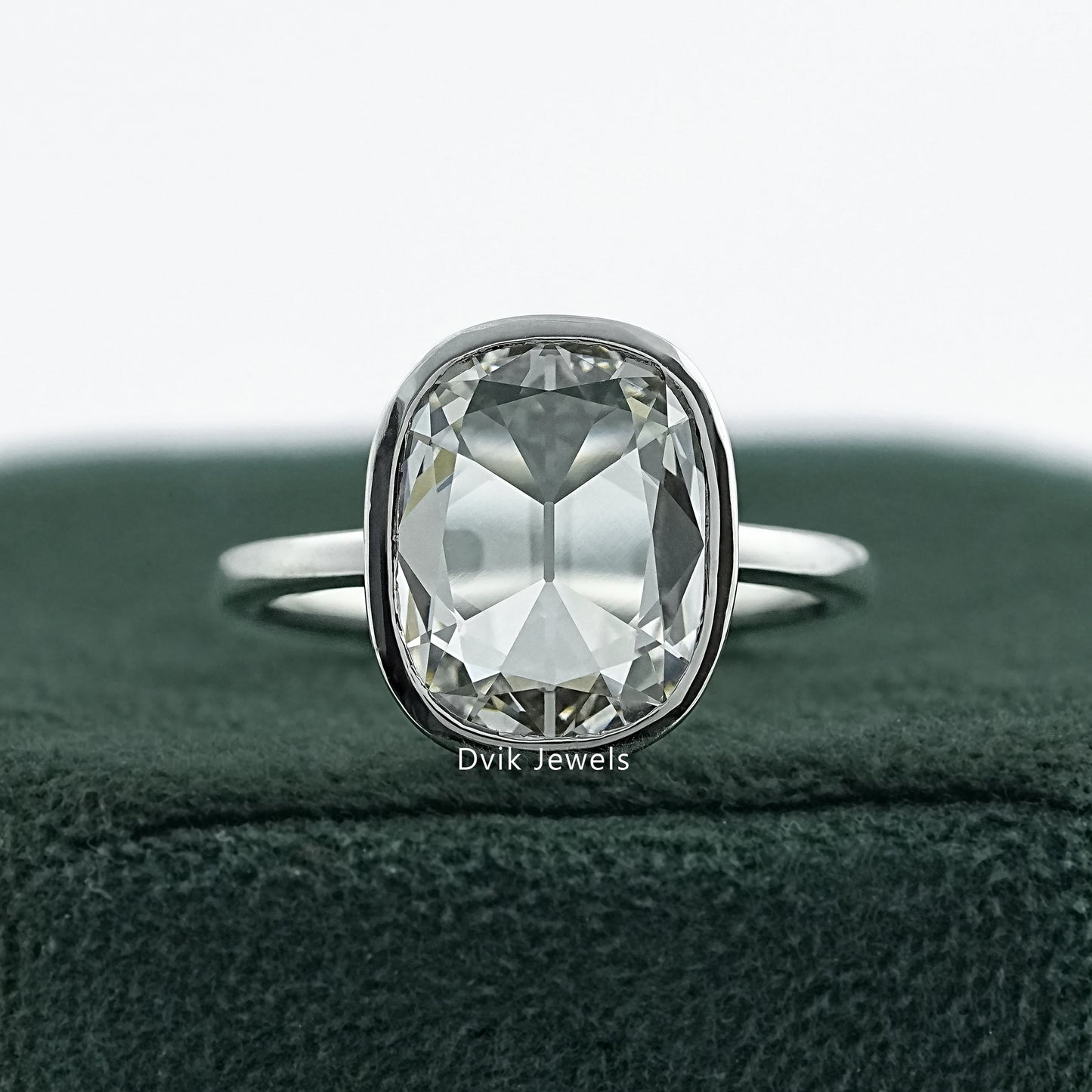 Old Mine Cushion Cut Lab Diamond Bezel Set Engagement Ring Ring