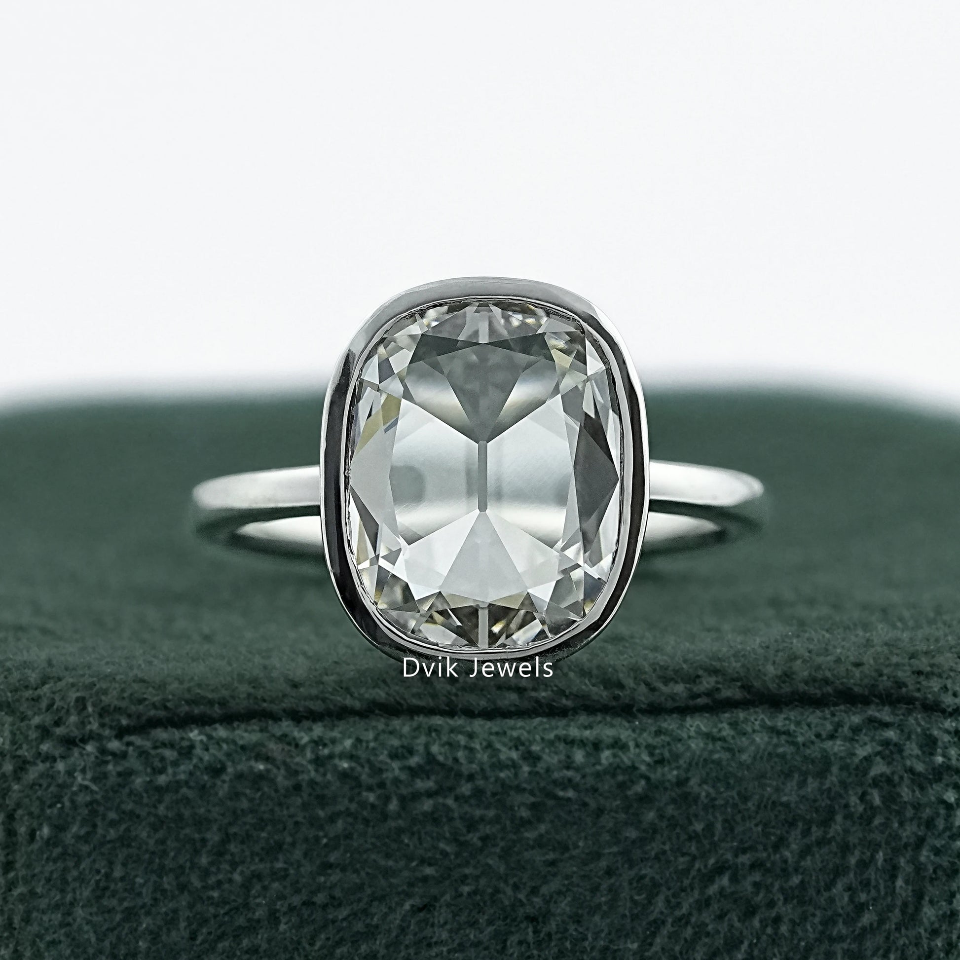 Old Mine Cushion Cut Lab Diamond Bezel Set Engagement Ring Ring
