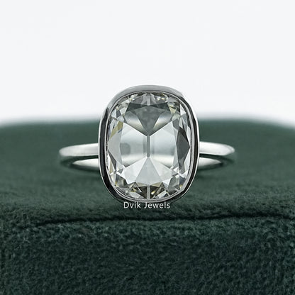 Old Mine Cushion Cut Lab Diamond Bezel Set Engagement Ring Ring