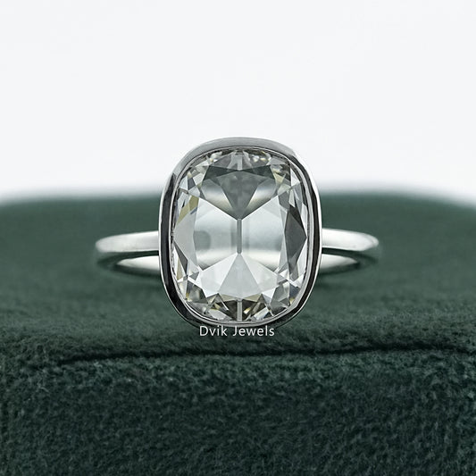 Old Mine Cushion Cut Lab Diamond Bezel Set Engagement Ring Ring