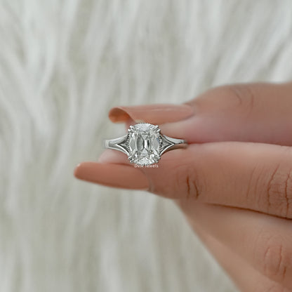 Old Mine Cushion Lab Diamond Solitaire Ring with Tapered Shank Ring