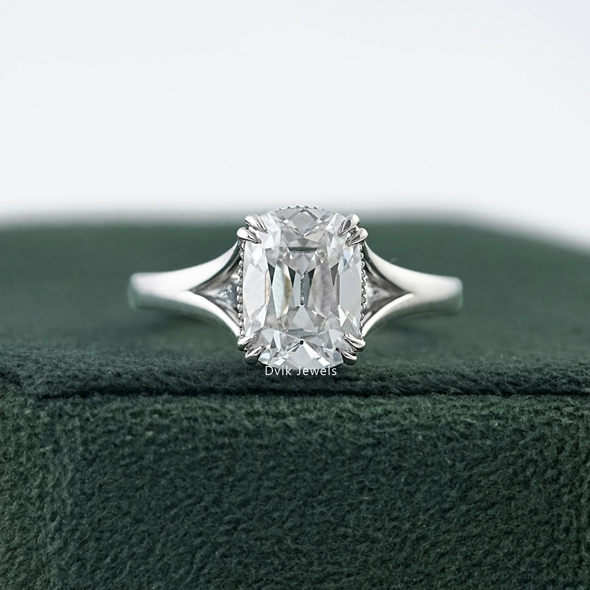 Old Mine Cushion Lab Diamond Solitaire Ring with Tapered Shank Ring