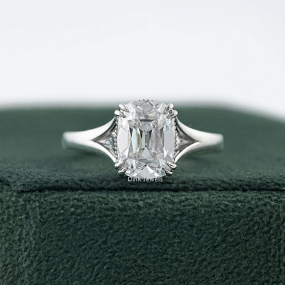 Old Mine Cushion Lab Diamond Solitaire Ring with Tapered Shank Ring
