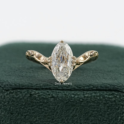 Old Mine Moval Lab Diamond Engraved Curve Solitaire Ring Ring