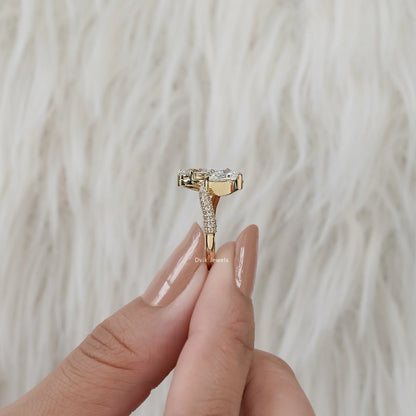 Pear & Oval Cut Lab Diamond Open Bypass Ring with Half Pavé Band Ring