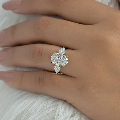 Oval and Pear Cut Lab Diamond Three Stone Ring Ring