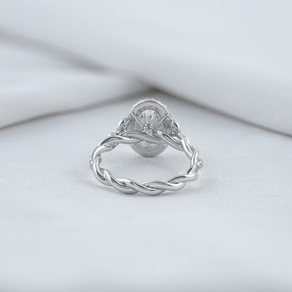 Oval Cut Accent Diamond Twisted Halo Ring Ring
